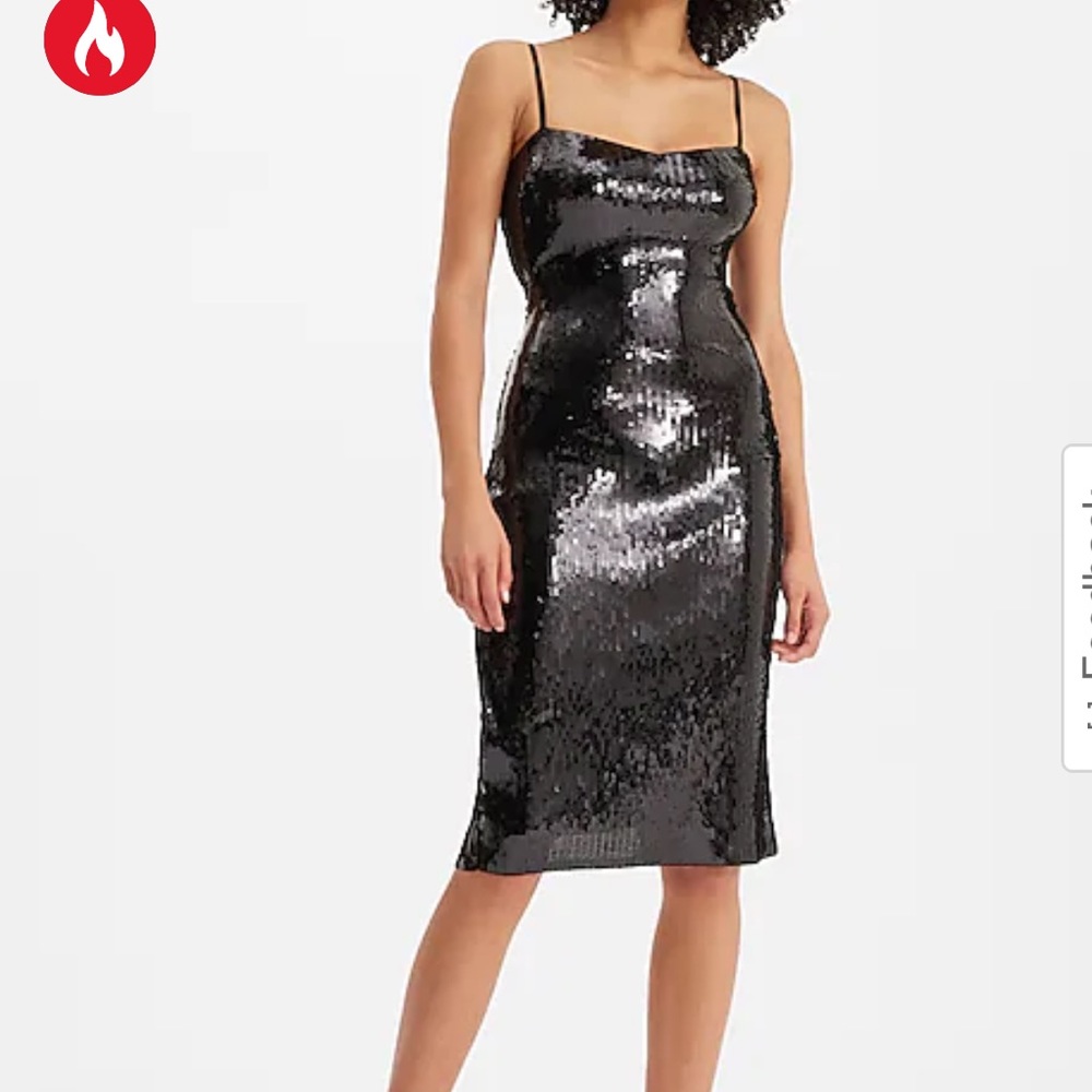 Express Sequin Sweetheart Neckline Midi Sheath Black Dress Large
